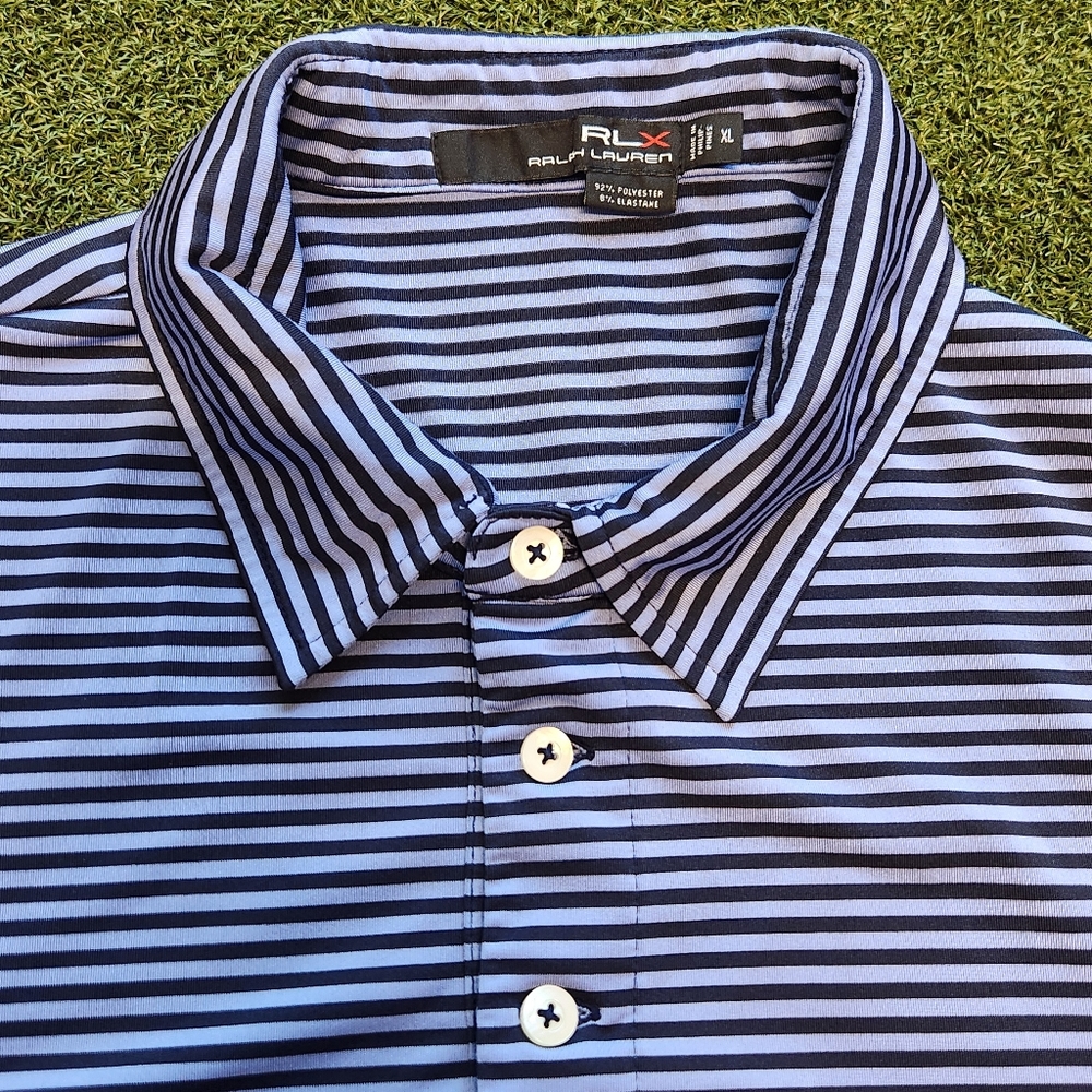 Mens Ralph Lauren RLX Golf Polo Size XL Navy and Light Blue Striped